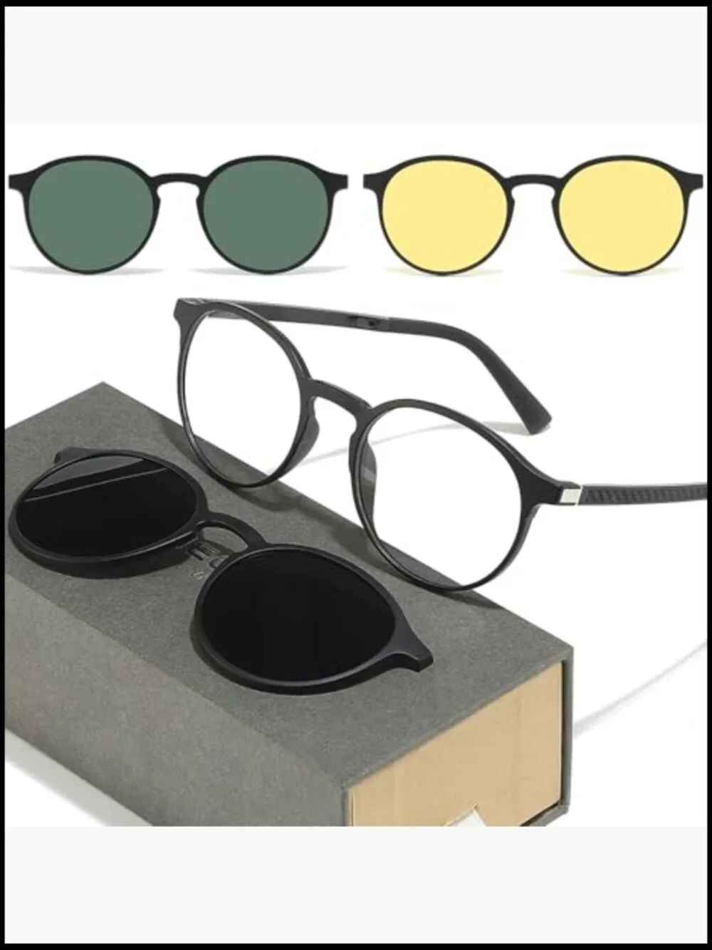 Round Eyeglasses Frame with 3 in 1 Polarized Magnetic Clip-On Sunglasses